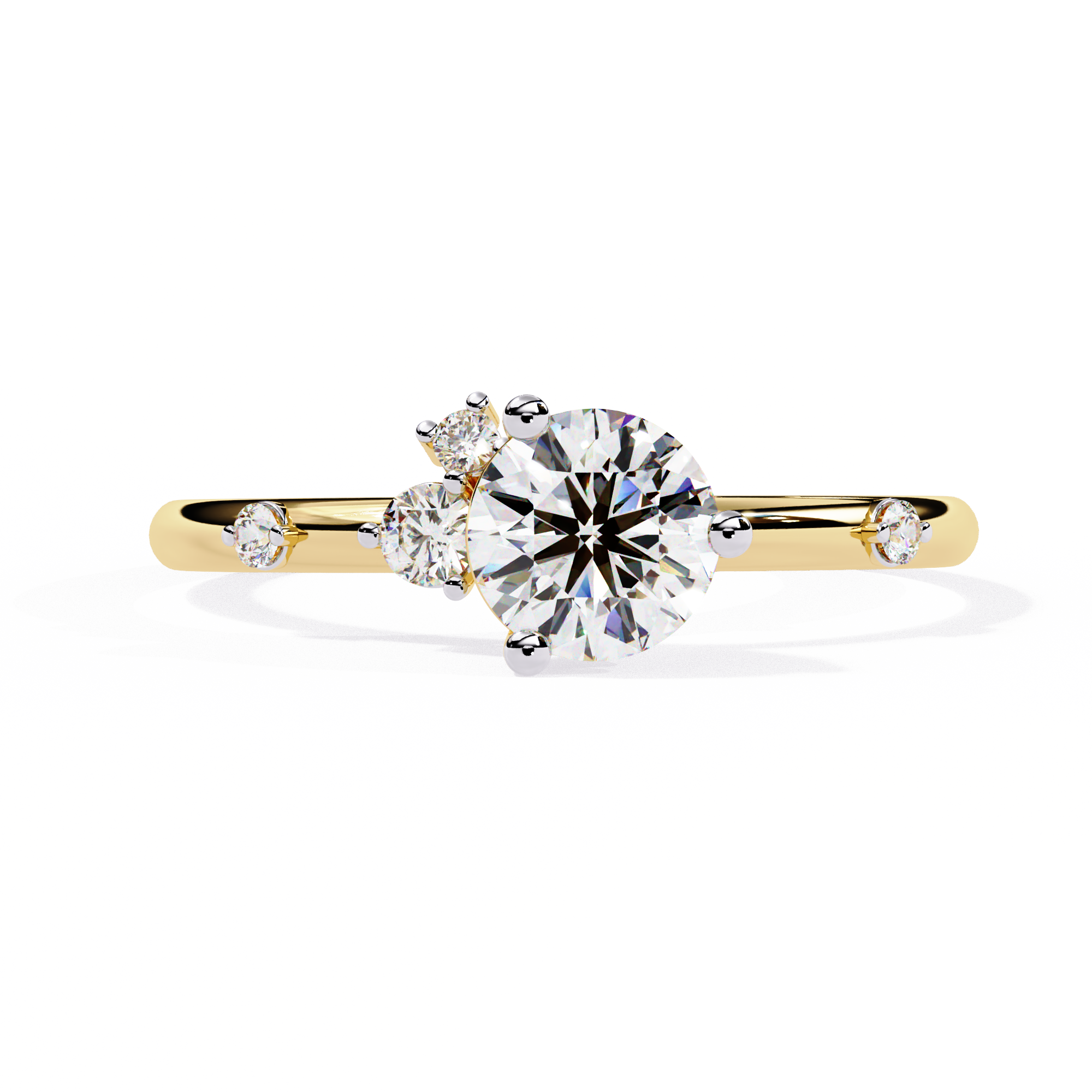 Solitairekart – 0.56 CT Side Cluster Lab Diamond Solitaire Ring | 14K Yellow Gold